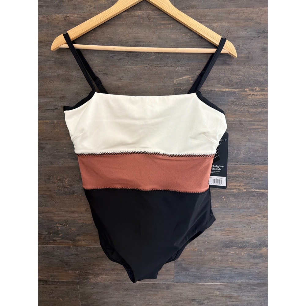 Miraclesuit Trifecta Colorblock One Piece Swimsuit Bronze Black Size 14 NEW